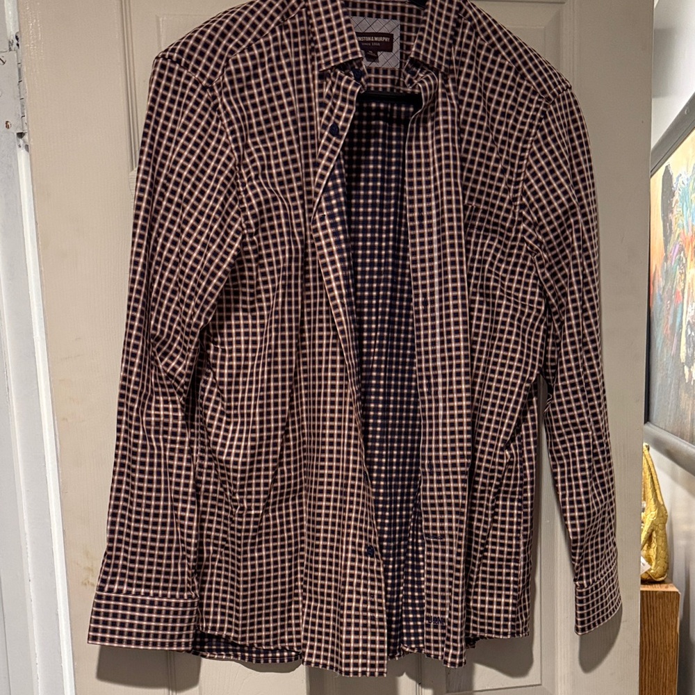 Johnston & Murphy Brown and Blue Checkered Shirt